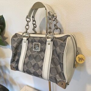 *Sold* Unique MCM Boston bag, grey silver and white leather with canvas